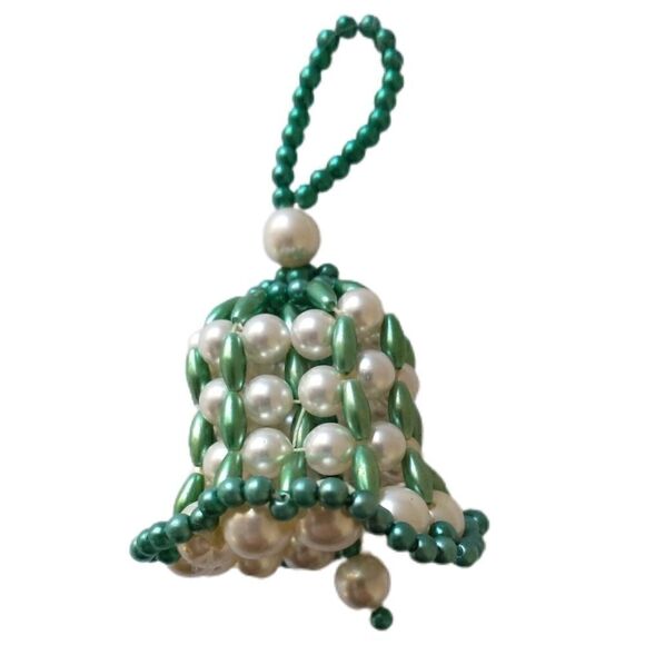 Beaded Bell Ornament Vintage Handmade Christmas Green Holiday Xmas Hand Crafted. - Picture 4 of 13